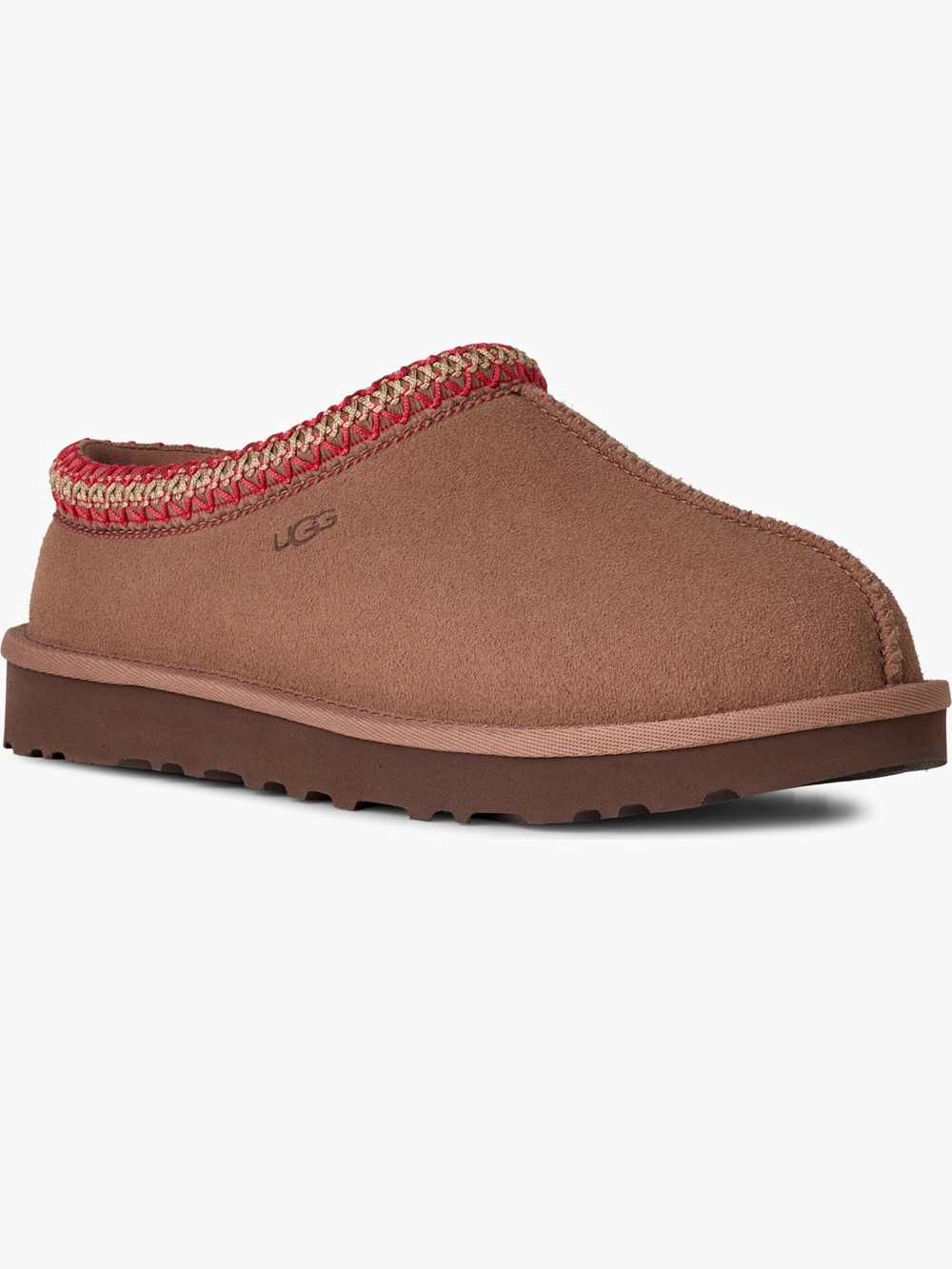 UGG Chestnut Suede Slip-On Mule with Red Trim